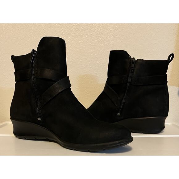 Ecco Women's Felicia Black Suede Wedge Ankle Boots EU 40/US 9-9.5 Side Zip - Picture 8 of 12
